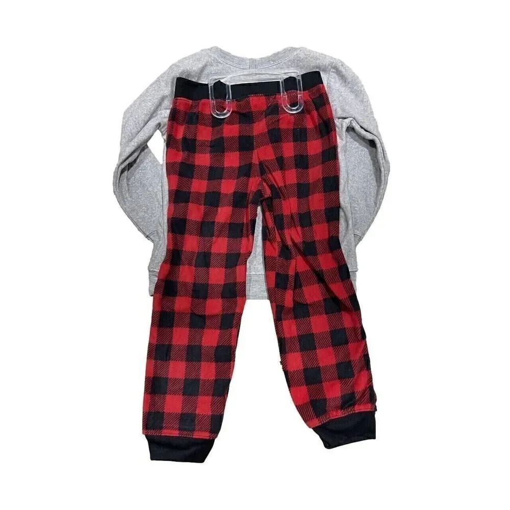 Carter's Infant Buffalo Checkered Top& Bottom Set-Gray/Red NEWBORN - Picture 2 of 5